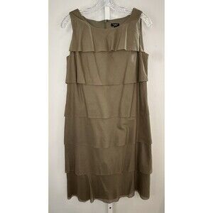 Talbots Olive Green Tiered Cotton Dress 6 Sleeveless Lined Classic Midi